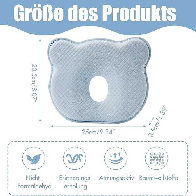 Bebé esponja almohada de memoria, almohada de forma de oso, cabeza antiplano, suave, cómoda y transpirable, Amazon.