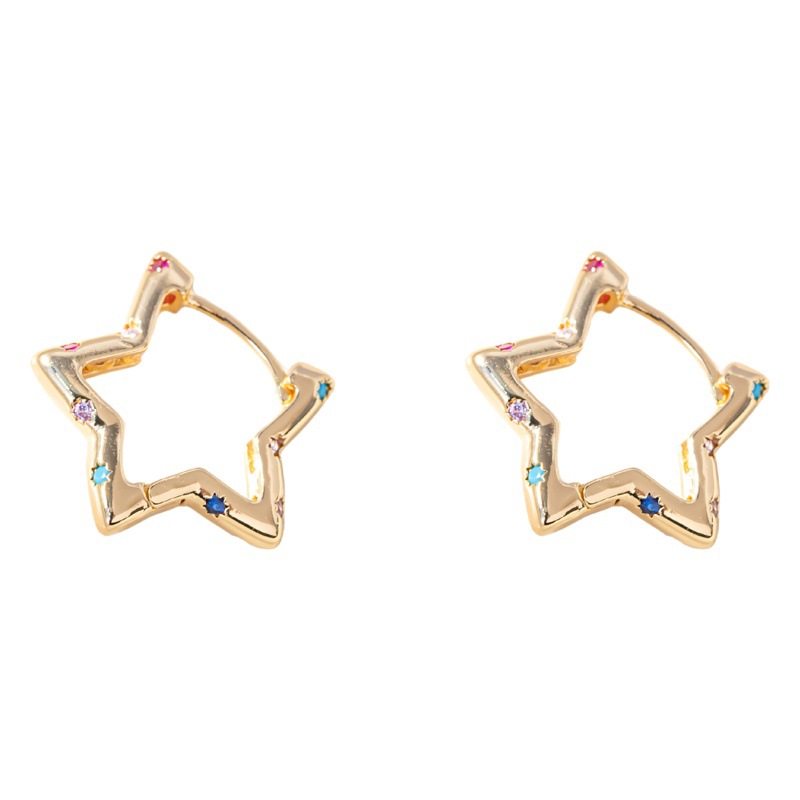 European and American cross-border fashion star INS earrings micro-inlaid color zircon five-pointed star dopamine earrings high-grade earrings