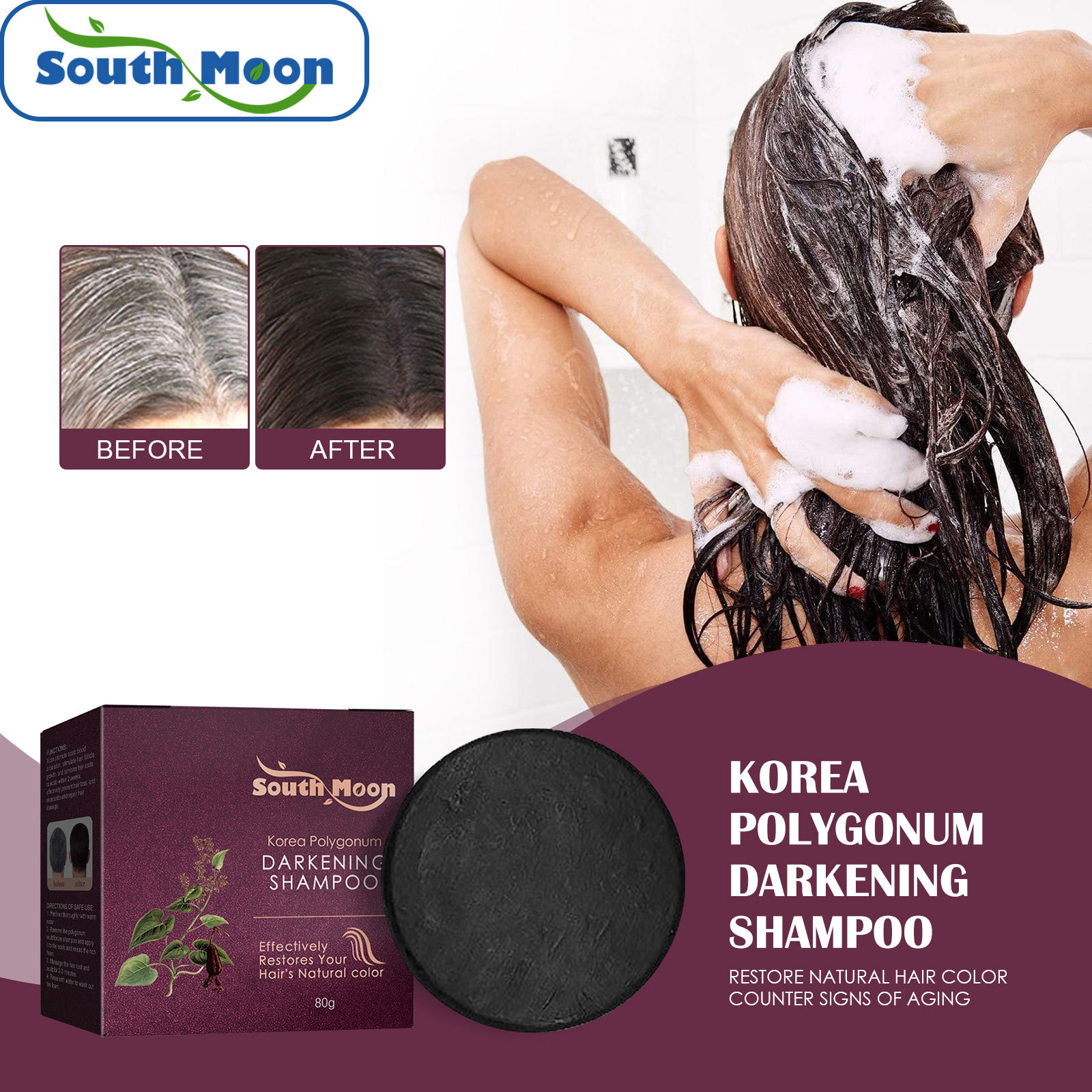 South Moon Polygonum multiflorum shampoo soap restores natural hair color black hair brightening hair strong nutrition hair root hair care