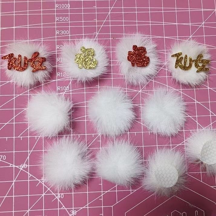 仿水貂毛球盘扣毛毛圆片底托diy手工蝴蝶结发夹头饰花心配件毛茸
