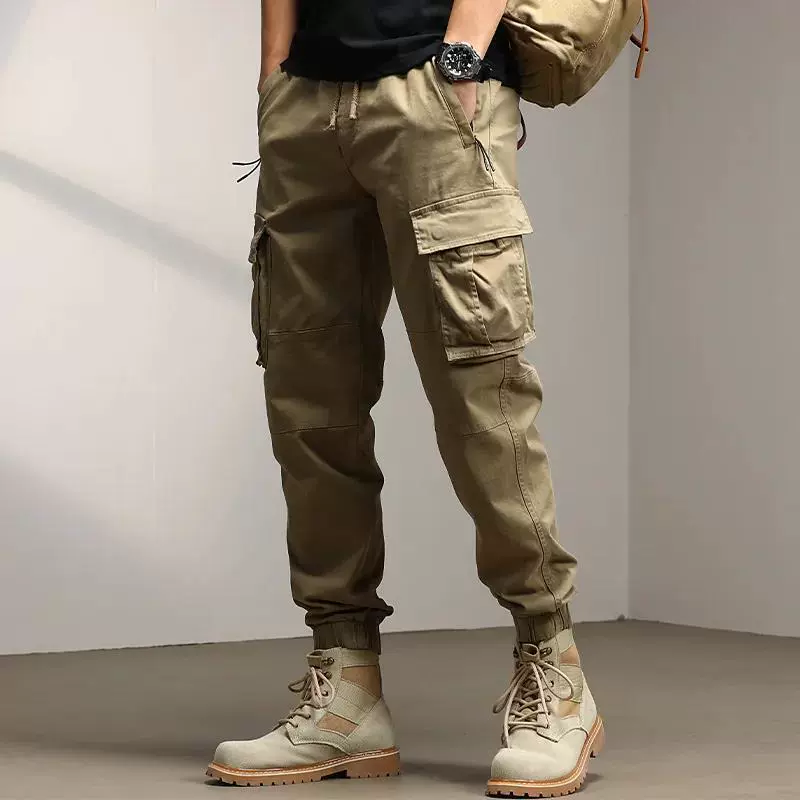 Модные брендовые брюки-карго, весенне-осенние мужские свободные повседневные длинные брюки цвета хаки с несколькими карманами, большие размеры