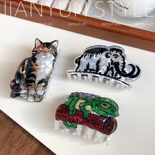 新款卡通可爱猫咪发夹小众蜥蜴猛犸象抓夹鲨鱼夹后脑勺盘发饰少女