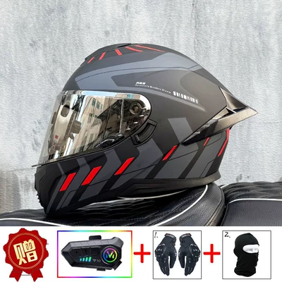 Motosiklet kaskı (dəbilqə) Motorcycle Racing Helmet, New National Standard - red-extraordinary-aurora-silver-night-vision-capable-y10-soft-microphone-includes-clear-lens-s
