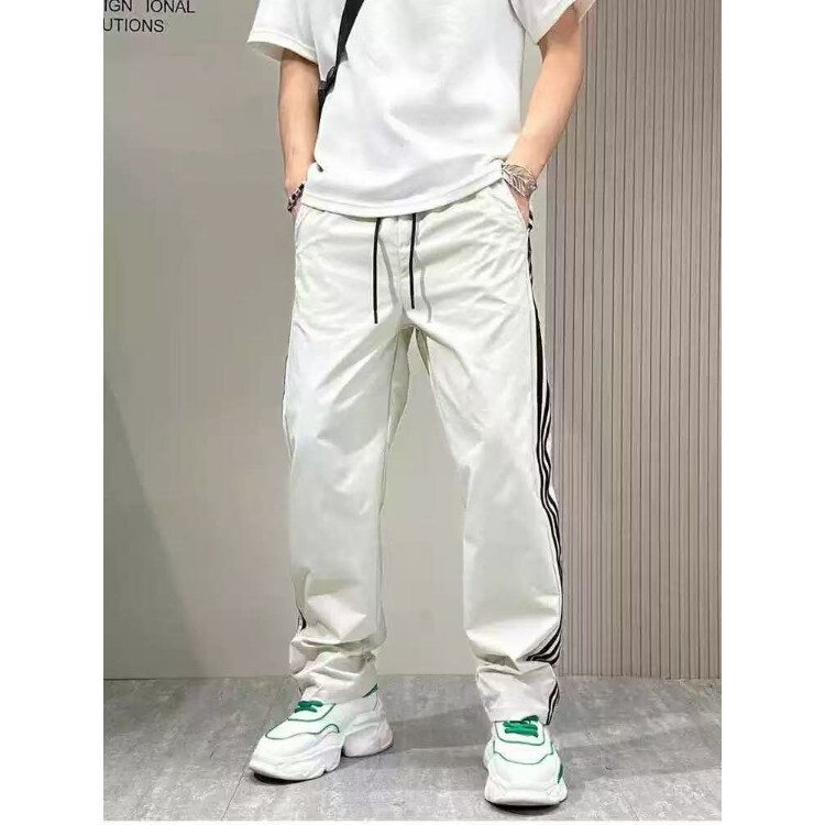 Summer Thin Striped Quick-Dry Casual Pants Men's Straight Loose Versatile Fashion Trendy Three-Stripe Sports Long Pants