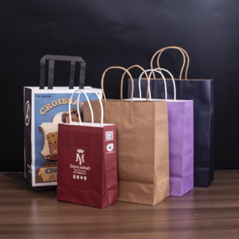 牛皮纸袋手提袋餐饮奶茶咖啡烘焙一次性外卖打包袋子现货纸托批发