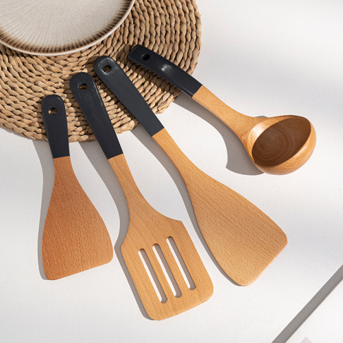 Wooden spatula wholesale beech wood long handle cooking spatula household non-stick pot wooden spatula rice spoon wooden soup spoon kitchen utensil set