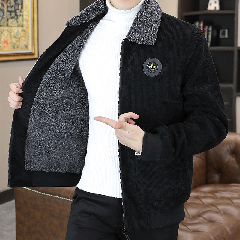 Chaqueta de solapa de los hombres de lana de cordero chaqueta casual joven papá de mediana edad ropa suelta de moda Otoño Invierno ropa al por mayor