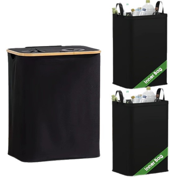 Cesta transfronteriza de artículos diversos y ropa sucia con tapa, cesta de almacenamiento de tela Oxford de bambú reciclada plegable, hogar con bolsa interior, caja de botella