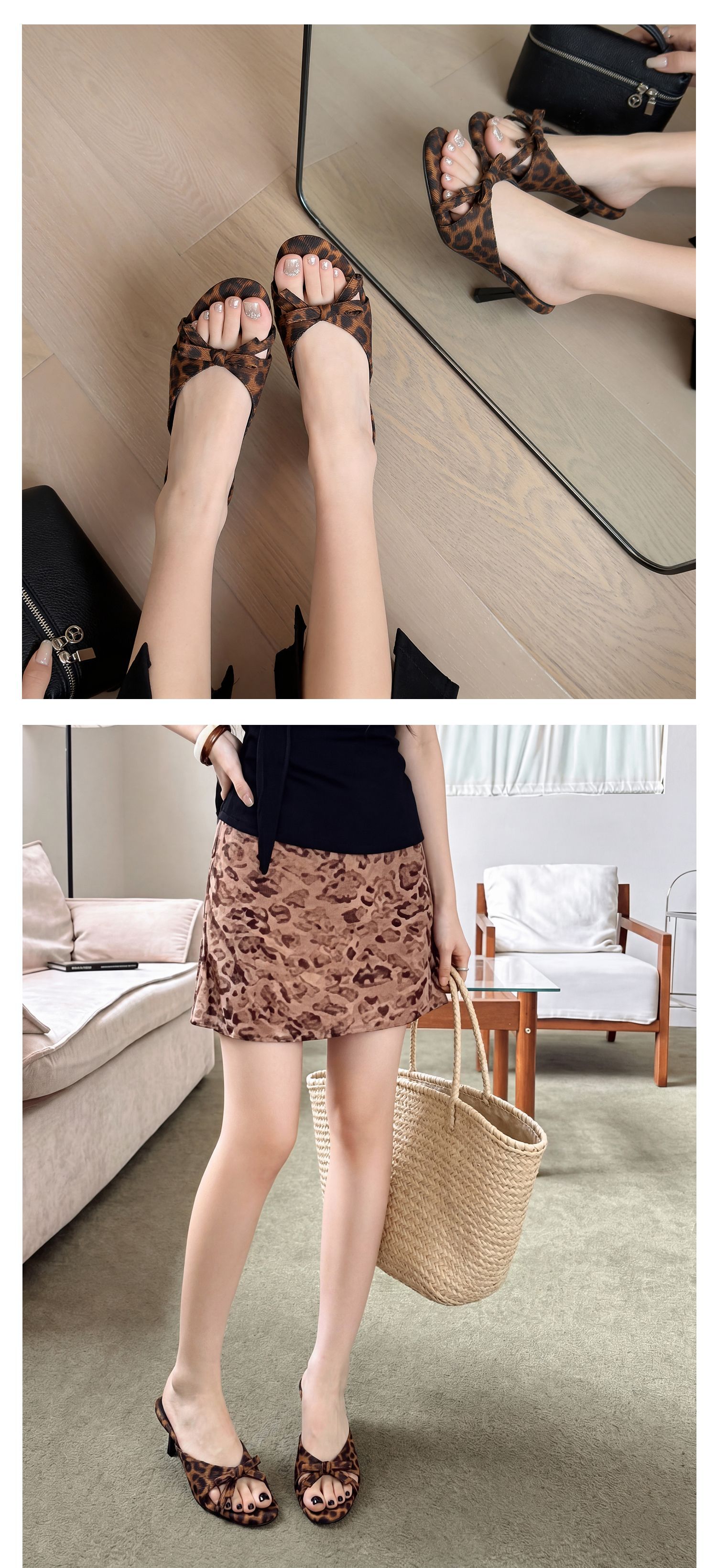 Sandal cao gót nữ hở mũi phong cách Pháp, chất liệu satin họa tiết chấm bi/chấm sóng, gót nhọn 9 cm — Điểm sóng đen, Trang chủ, Điểm sóng trắng chi tiết 30