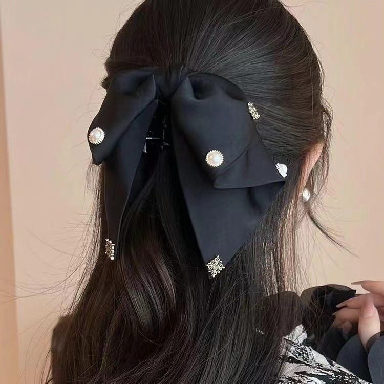 韩系甜美碎花蝴蝶结发夹新款飘带抓夹后脑勺马尾夹半扎发鲨鱼夹女|undefined