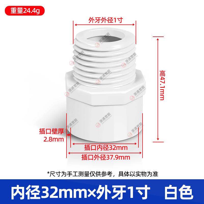 Conector de cable exterior PVC tubería de suministro de agua rosca exterior directa tornillo recto 20 25 32 50 63 75 blanco azul gris image 11