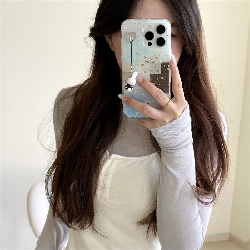 Niña costura ins kt conejo para 15ProMax Apple 16 funda para teléfono iPhone 13/14 colgante 16PM