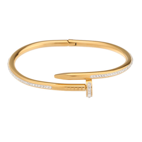 Minimalist Diamond-Encrusted Titanium Steel Cuff Bracelet with Open Clasp, Fashionable Women's Jewelry for Cross-Border Fashion, Non-Fading and Versatile