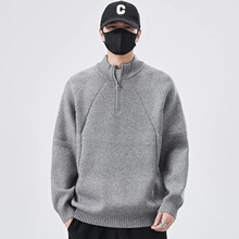 半高领拉链毛衣男秋冬季2026新款宽松套头纯色打底针织衫男生潮流