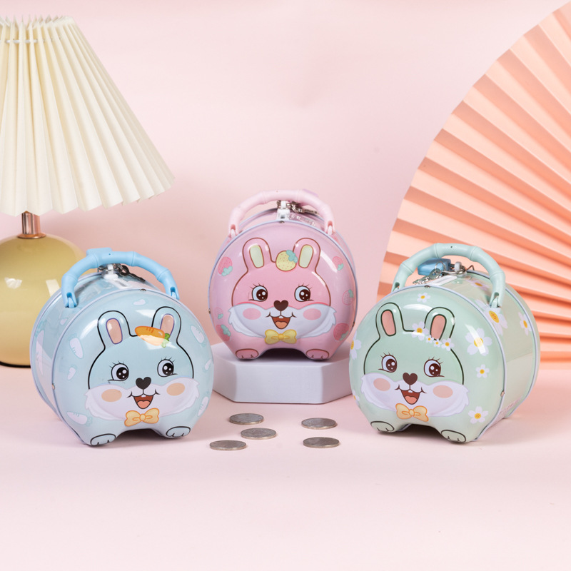 2024 New Trendy Rabbit-shaped Candy Box with Iron Belt Key, Children's Piggy Bank, Wedding Decor, Birthday Money Bank