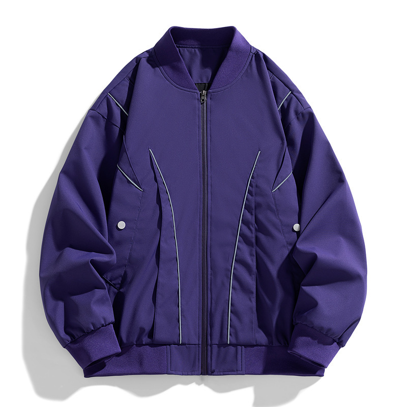 2024 Autumn/Winter Baseball Collar Reflective Zipper Cardigan Outdoor Waterproof Windproof Softshell Jacket Street Fashion Style