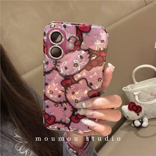 Full Screen Laser Bow Cute Cat Suitable for Iphone16Promax Mobile Phone Case Apple/14/13