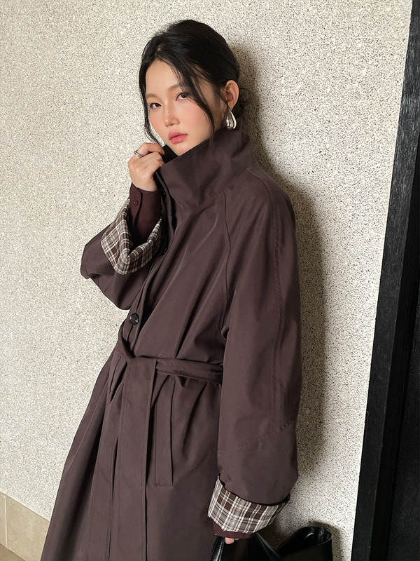 FONE简禾廓形立领长款风衣女2025秋冬新款高级感单排扣外套58302|undefined