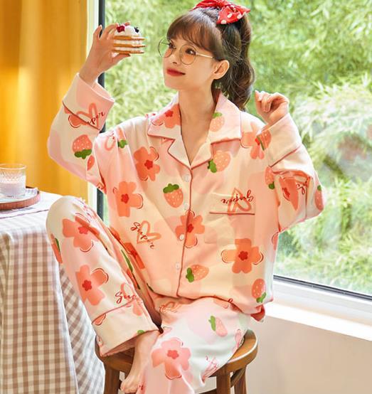 Pijamas de Primavera y Otoño para Mujer, Conjunto de Dos Piezas Informal de Manga Larga, Nuevo Modelo 2025, Conjunto de Cárdigan para el Hogar para Otoño e Invierno