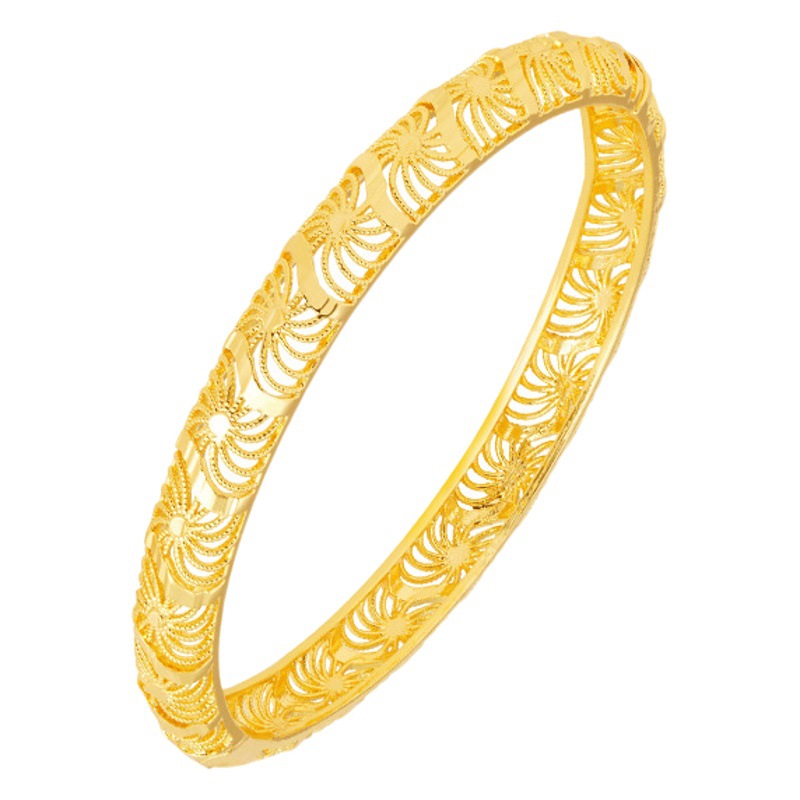 Antigua arena oro hueco tallado seda hebilla pulsera femenina estilo chino todo fósforo aleación de cobre joyería fábrica al por mayor suministro