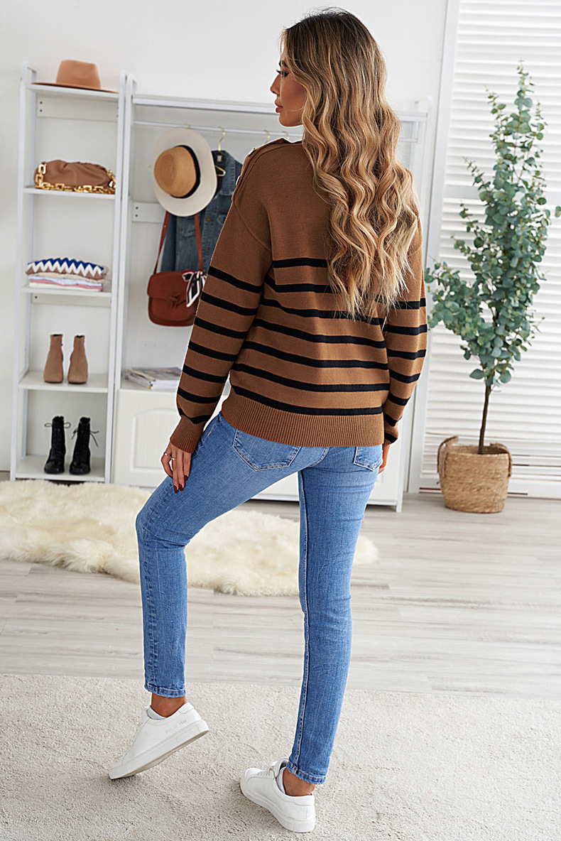 women s striped loose round neck pullover nihaostyles clothing wholesale NSQSY78168