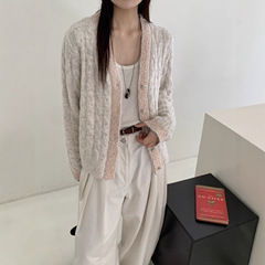 秋冬软糯慵懒风宽松香芋紫色针织开衫女混色宽松小香风毛衣外套女