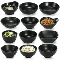茶碗の黒いつや消しメラミン食器の鍋の調味料は碗の小さい碗の日本式の商用のプラスチックの碗のスープの碗につけます。