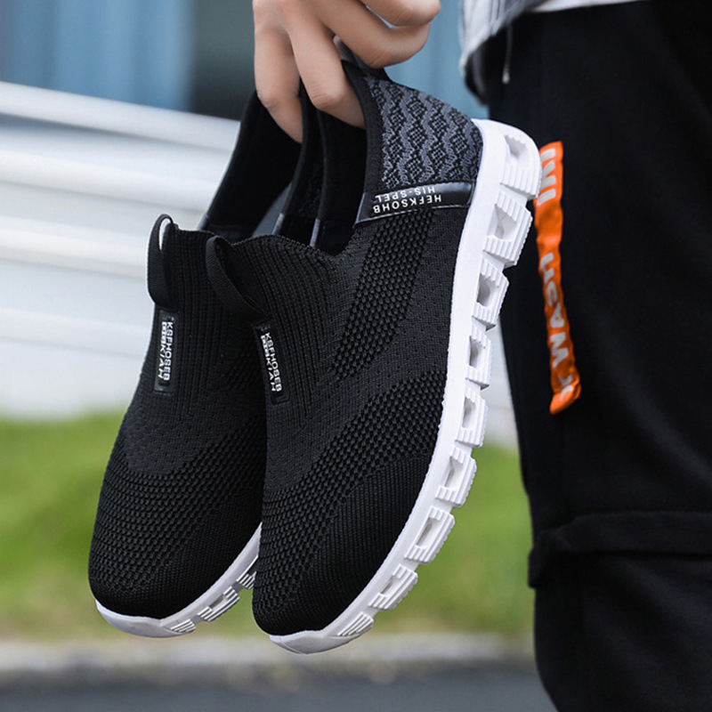 Zapatos deportivos transfronterizos de talla grande para hombre, nuevo estilo de zapatillas deportivas de punto, zapatos casuales sencillos sin cordones para hombre, zapatos ligeros para hombre
