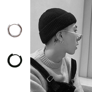 Cross-border Korean version of bold earrings jewelry women's black stainless steel trendy men's personality hip-hop fashion earrings piercing products