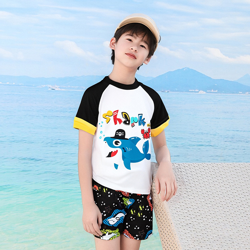 Children's swimsuit summer boys fashion cartoon split medium and large children training quick-drying boy professional swimming suit