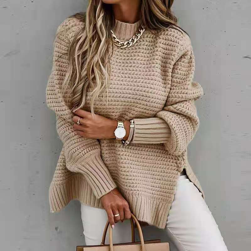 European and American style autumn and winter women's twist thread loose all-match front short back long cuff long sleeve sweater knitting tide
