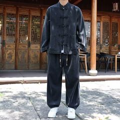 外套男款秋中国风复古怀旧盘扣立领牛仔夹克男水洗牛仔衣外套男