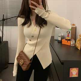 不规则设计感内搭毛衣女2024秋冬高级感修身显瘦针织打底衫上衣女