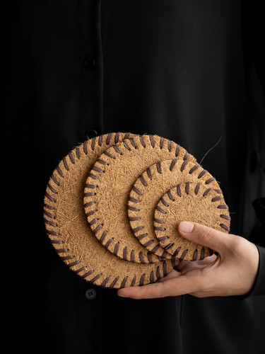 Wholesale natural coconut palm tea mat bristle mat teapot tea coaster handmade insulated brown coaster tea ceremony accessories