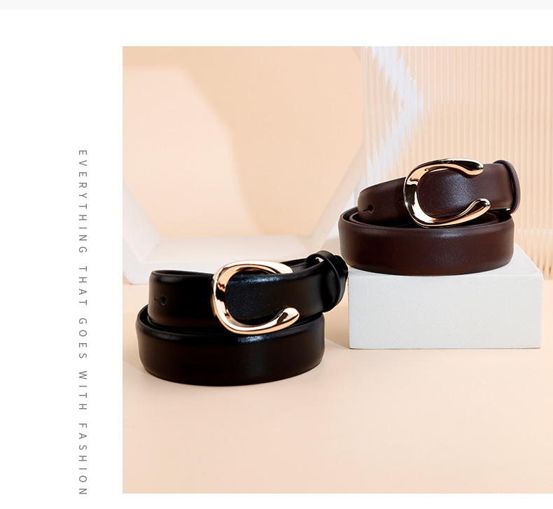 Versatile Women's Belt With C-buckle In High Grade Cowhide Leather_voghion.com