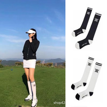 春夏季新款韩国高尔夫纯色户外运动休闲球袜显腿细压力及膝长筒袜