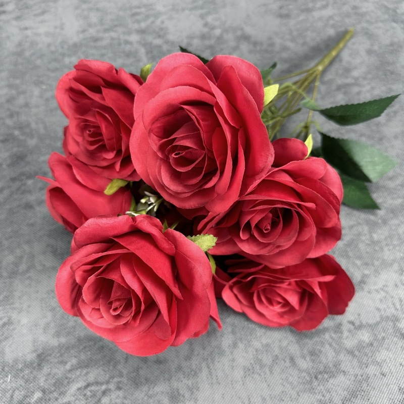9 manojo de la cabeza, amante, rosa, flor artificial, boda, decoración del hogar, rosa, decoración de flores falsas hechas a mano al por mayor