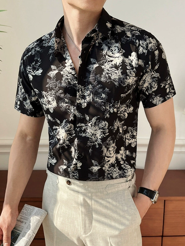 Летняя универсальная рубашка с коротким рукавом, slim fit