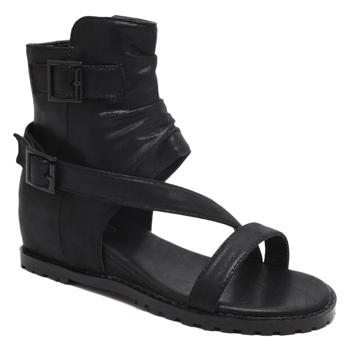 Fábrica en stock transfronterizo abierto dedo del pie alto estudiante cómodo adelgazamiento Comercio exterior zapatos de mujer moda cremallera plana sandalias romanas