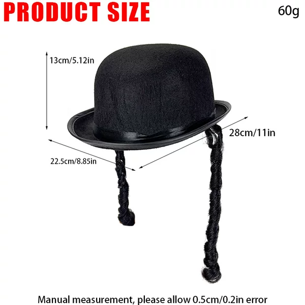 New Product Holiday Party Round Hat with Braids, Black Round Hat with Braids, Unisex Adult Hat, Party Hat