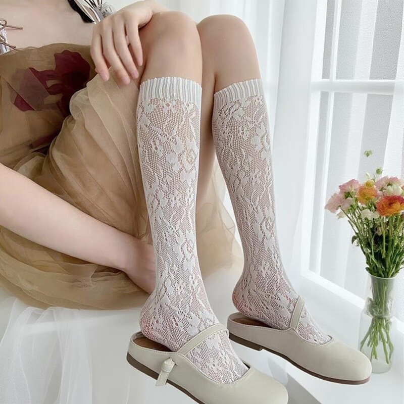 Women's Black and White Slouch Socks, Spring and Summer Thin Japanese Style Sheer Mesh Long Socks Women's Black and White Slouch Socks, Spring and Summer Thin Japanese Style Sheer Mesh Long Socks