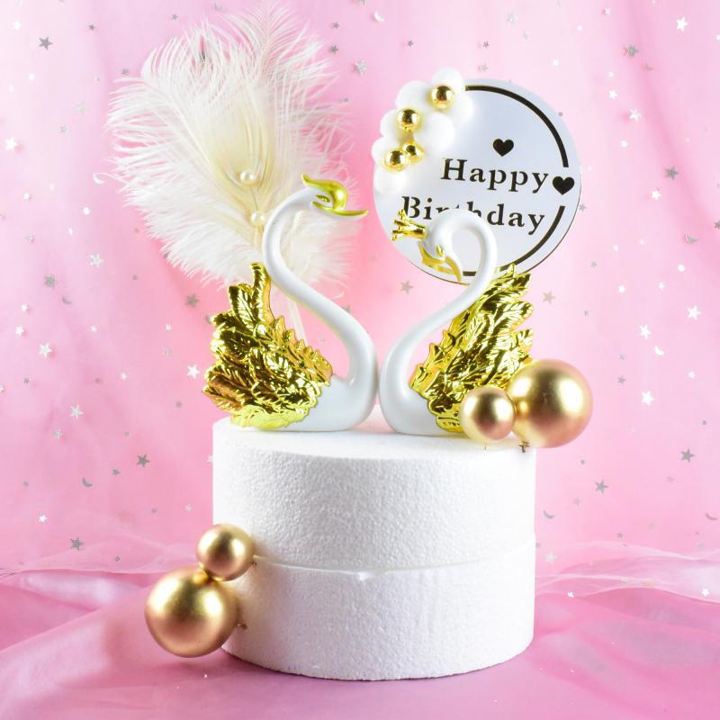 Gold Plated Swan Golden Flamingo Birthday Cake Decoration Ornaments