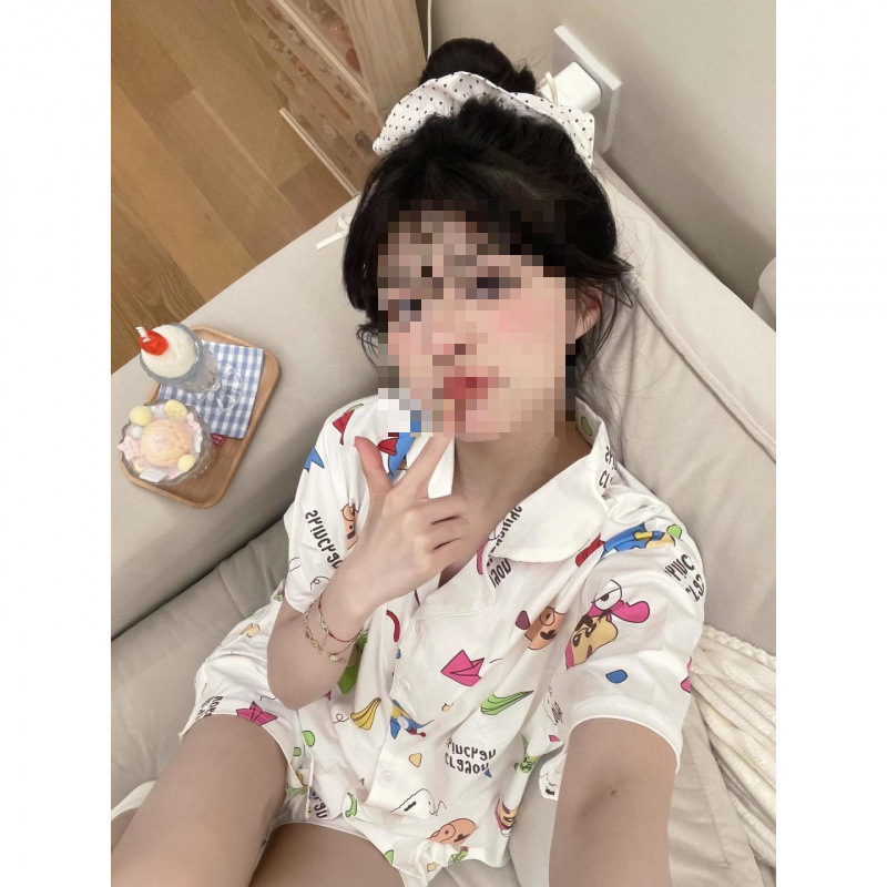 日本のスリーピースクレヨンしんちゃんパジャマ女性のための夏薄い半袖ズボンかわいい漫画学生ホーム服|undefined