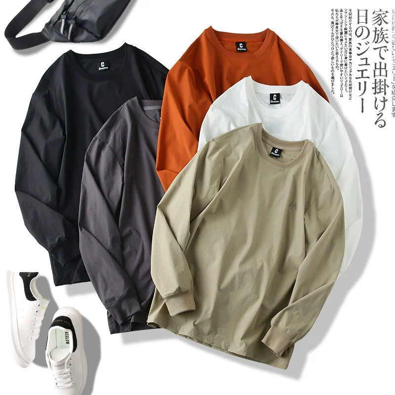 Японская High Street легкая быстросохнущая дышащая эластичная Осенняя тонкая мужская толстовка с круглым вырезом, функциональная Повседневная Уличная футболка