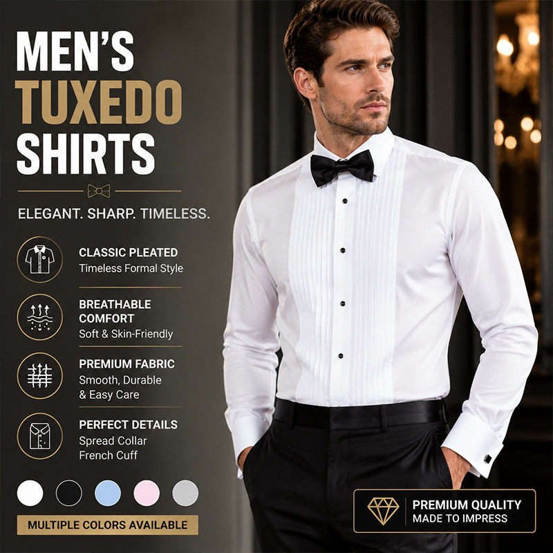 Custom-made men's tuxedo shirt for foreign trade, formal wear, wedding white shirt, long sleeve, custom-made according to provided designs and materials Custom-made men's tuxedo shirt for foreign trade, formal wear, wedding white shirt, long sleeve, custom-made according to provided designs and materials