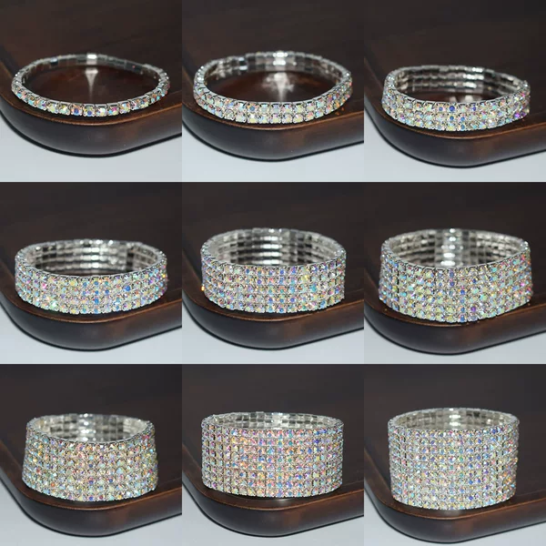 European and American Cross-border Bridal Jewelry Multi-row Rhinestone Exaggerated Internet Celebrant Bracelet Korean Style Simple All-match Elastic Bracelet 1005