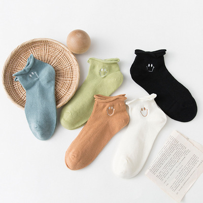 襪子女短襪春秋棉淺口網眼透氣女士低幫薄款防臭吸汗日系純色女襪