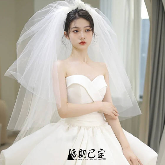 [in stock and fast delivery] Bride's Wedding Veil Headwear Super Fairy Sen Portrait Wedding Dress Travel Double-layer Photograph Veil