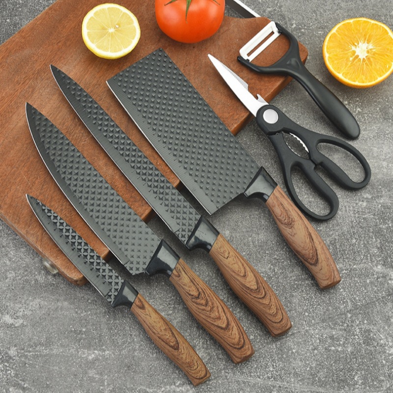 Spot nuevo juego de mango de grasa de seis piezas de acero inoxidable cuchillo de chef cuchillo de fruta utensilios de cocina juego de cuchillos