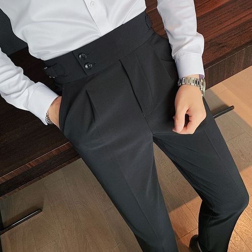 Men's versatile Korean-style slim-fit ankle pants for spring and autumn, retro high-waisted business solid-color straight-leg casual pants